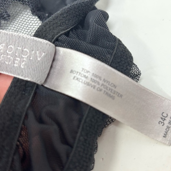 VICTORIA’S SECRET Women’s Black Pink Mesh Lace Teddy Bustier Underwire Size 34C - Picture 10 of 11